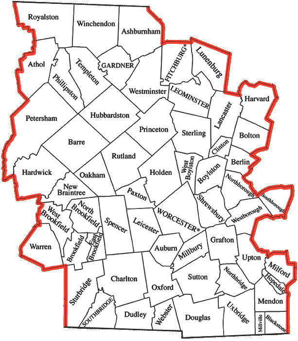 Worcester County Map (Massachusetts)